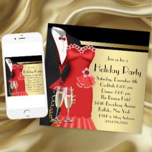 Invitation Robe rouge smoking élégante de Noël