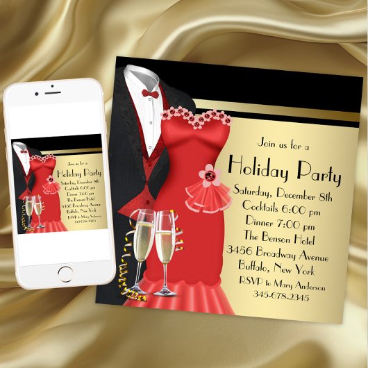 Invitation Robe rouge smoking élégante de Noël