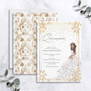 Invitation Robe royale blanche et or Quinceanera Anniversaire