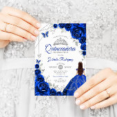 Invitation Robe royale bleu argent Quinceanera