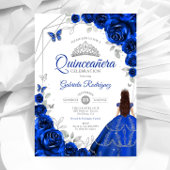 Invitation Robe royale bleu argent Quinceanera