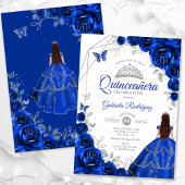 Invitation Robe royale bleu argent Quinceanera
