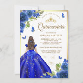 Invitation Robe royale bleu florale papillon Quinceanera (Devant)
