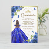 Invitation Robe royale bleu florale papillon Quinceanera (Debout devant)