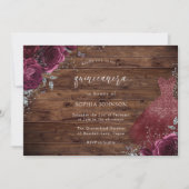 Invitation Robe Rustique Bourgogne Étincelante Rose Quinceane (Devant)