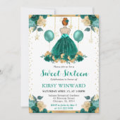 Invitation Robe sarcelle Cheveux Rouges Princesse Sweet 16 (Devant)