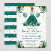 Invitation Robe sarcelle Cheveux Rouges Princesse Sweet 16 (Devant / Derrière)
