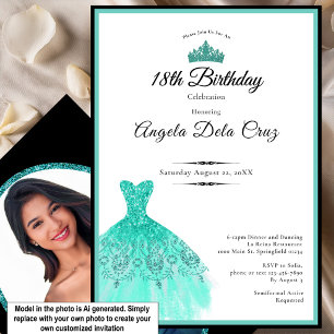 Invitation Robe sarcelle élégante pour les 18 ans