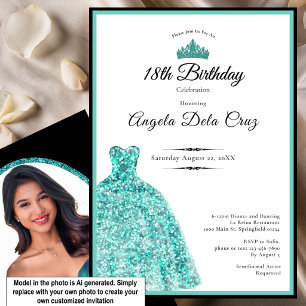 Invitation Robe sarcelle élégante pour les 18 ans