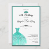 Invitation Robe sarcelle élégante pour les 18 ans (Devant)