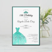Invitation Robe sarcelle élégante pour les 18 ans (Debout devant)