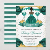 Invitation Robe sarcelle Peau foncée Princesse Douce 16 (Devant / Derrière)