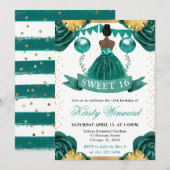 Invitation Robe sarcelle Peau foncée Princesse Douze ans (Devant / Derrière)
