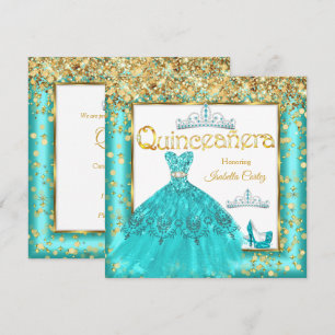 Invitation Robe sarcelle pour fête de Quinceañera talons haut