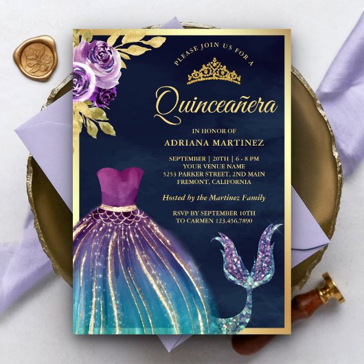 Invitation Robe sarcelle violette Queue de sirène Navy Quince