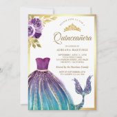 Invitation Robe sarcelle violette Queue de sirène Quinceanera (Devant)