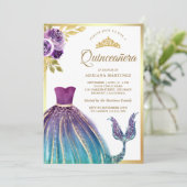 Invitation Robe sarcelle violette Queue de sirène Quinceanera (Debout devant)