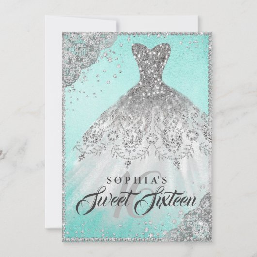 Invitation Robe scintillante de diamant argent sarcelle pour (Devant)