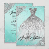Invitation Robe scintillante de diamant argent sarcelle pour (Devant / Derrière)