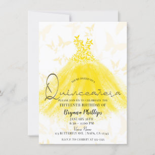Invitation Robe scintillante jaune pour la danse papillon de 