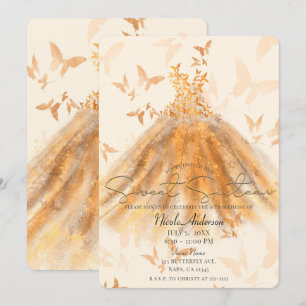 Invitation Robe scintillante orange Danse Papillon Sweet 16