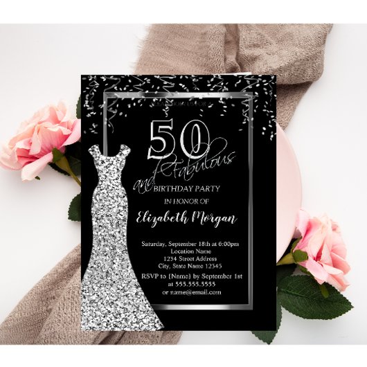 Invitation Robe Sequins Argent 50e anniversaire