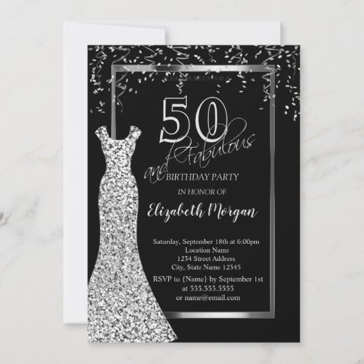 Invitation Robe Sequins Argent 50e anniversaire (Devant)
