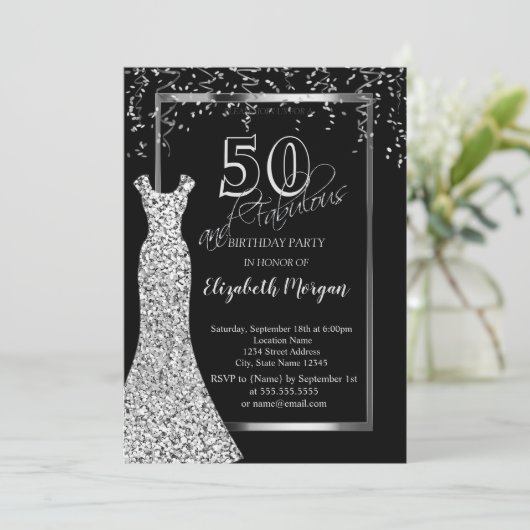 Invitation Robe Sequins Argent 50e anniversaire (Debout devant)
