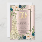 Invitation Robe Sequins d'or, Rose bleu Or 50e anniversaire (Devant)