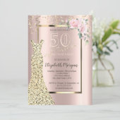 Invitation Robe Sequins d'or, Rose de fleurs Or 50e anniversa (Debout devant)