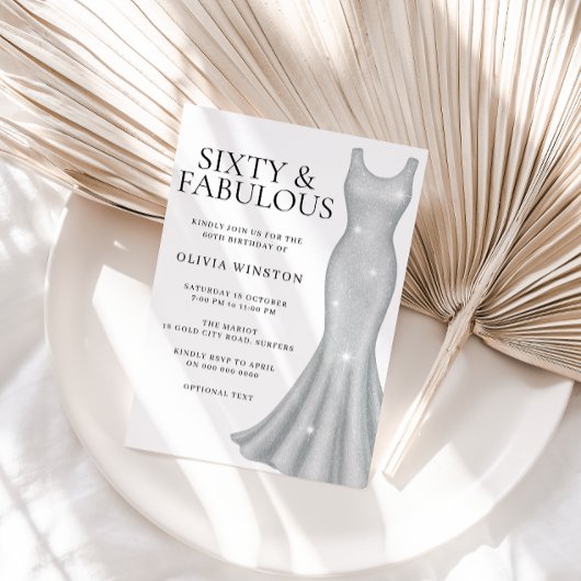 Invitation Robe Shimmer Sparkle en argent 60e fête d'annivers