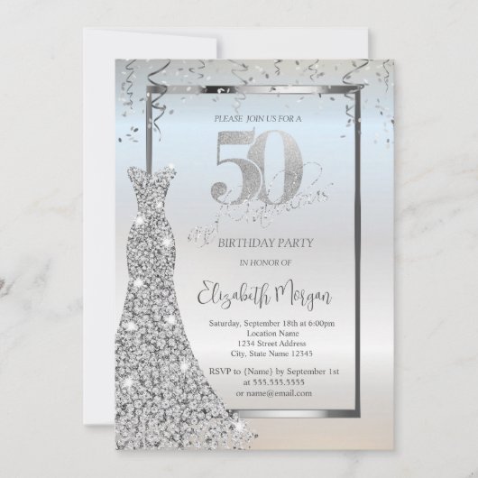Invitation Robe Silver brillant Diamonds Argent 50e anniversa (Devant)