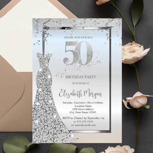 Invitation Robe Silver brillant Diamonds Argent 50e anniversa
