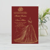 Invitation Robe Simple Bordeaux Mariage Islamique Musulman (Debout devant)