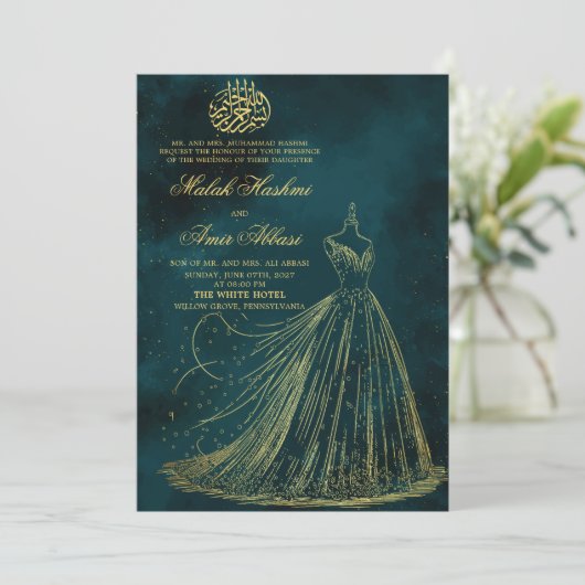 Invitation Robe simple Vert mariage musulman musulman islamiq (Debout devant)