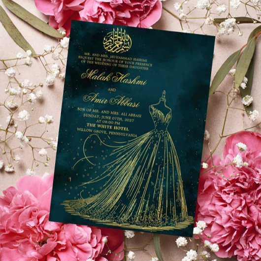Invitation Robe simple Vert mariage musulman musulman islamiq