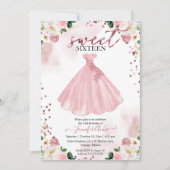 Invitation Robe Sweet 16 Rose or Blush Aquarelle (Devant)