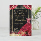 Invitation Robe Sweet sixteen or et Parties scintillant rouge (Debout devant)