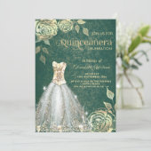 Invitation Robe tendance rose or vert chic Quinceañera (Debout devant)