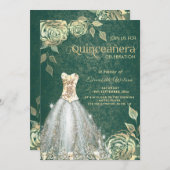 Invitation Robe tendance rose or vert chic Quinceañera (Devant / Derrière)