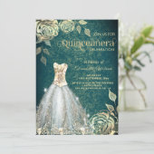 Invitation Robe tendance rose or vert chic Quinceañera Inv (Debout devant)