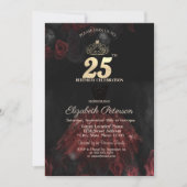 Invitation Robe, Tiara, Roses rouges 25e anniversaire (Devant)
