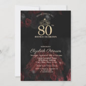 Invitation Robe, Tiara, Roses rouges 80e anniversaire (Devant)