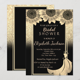 Invitation Robe tournesols pailletés or chic douche de mariée