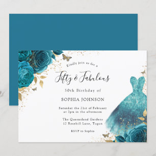 Invitation Robe turquoise et or étincelante Rose 50e fête d'a