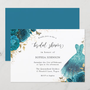 Invitation Robe turquoise et or étincelante Rose Fête des mar