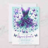 Invitation Robe turquoise et violette en cristal papillon (Devant)