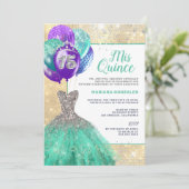 Invitation Robe turquoise étincelle Parties scintillant d'arg (Debout devant)