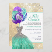 Invitation Robe turquoise étincelle Parties scintillant d'arg (Devant / Derrière)