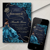 Invitation Robe turquoise Florale Quinceañera